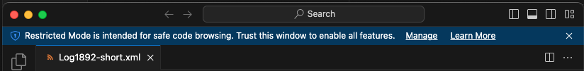 Popup notification along the top of the screen warning that the program is running in restricted mode